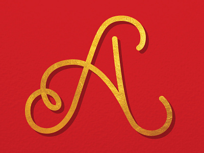 The Letter A card christmas foil gold lettering red type typography