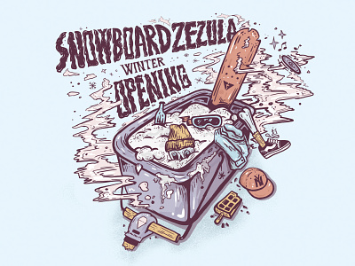 Snowboard Zezula Winter Opening board brno illustration opening poster shop shopping skate skateshop skull snowboard store winter