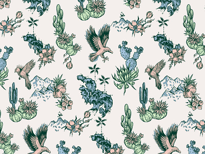 Pattern design bird cactus floral flower graphic graphic design illustration mountain natural nature pattern textile