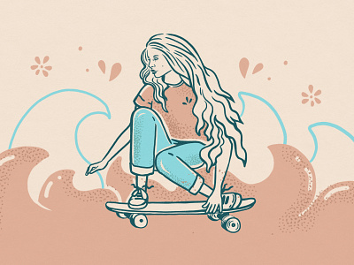 Surfskate girl illustration board bowl girl graphic design illustration longboard poster retro ride skate skateboarding skategirl slide summer surf surfskate