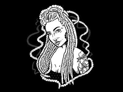 Dreadlock girl dread dreadlock face hair illustration ink portrait tattoo woman