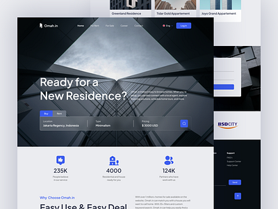 Omah.in - Real Estate Web Landing Page agency website apartment building house house rent landing page property property management property website real estate real estate agency real estate landing page residence ui design user interface website