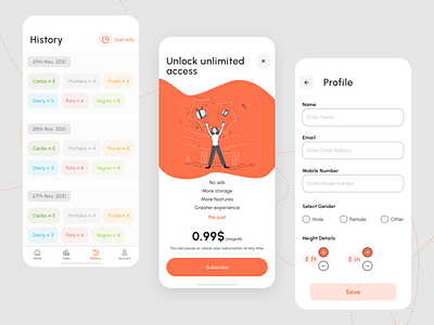 Mobile App - Diet Control app design branding design diet interaction design micro interaction mobile application process ui user centric user experience ux visual design