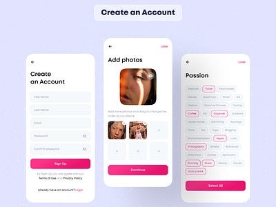 Create an Account account component design dating app design design app graphic design illustration mobile design mockup ui ux