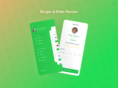Burger & Rider review account burger burger menu component design delivery design food graphic design menu mobile design mockup rider account ui ux