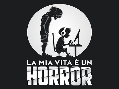 Logo "La mia vita è un horror" ("My life is an horror") black clown fear horror kid killer logo psycho scary silhouette vector white