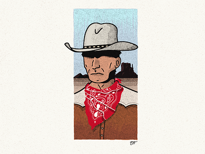 Cowboy Illustration bandana character cowboy design flat halftone hand drawn illustration landscape texture western