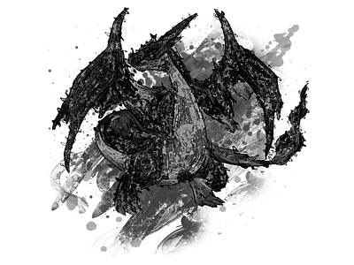 Charizard Grunge black and white charizard grunge illustration ink japan pokemon splotch