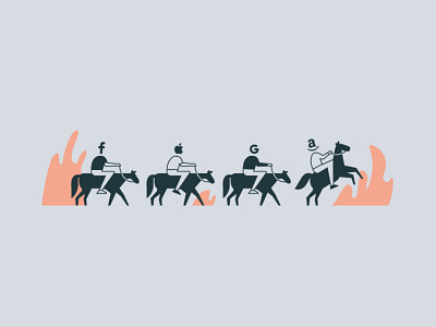 Four Horsemen amazon apocalypse apple big tech ceo companies congress corporate facebook flame flat google horses icon illustration market monopoly tech technology vector