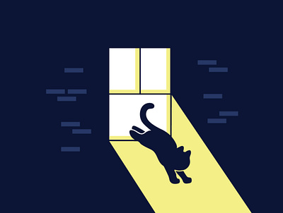 Escape black cat bold brick bright cat dark darkness flat icon illustration kitty light limited colour palette limited palette night nighttime pounce sneaky vector wall