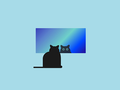 All-seeing black cat bold bright cat cats cosmic eyes flat gradient illustration kitty predator prey reflection relect secrets sillouette vector watching wide eyes