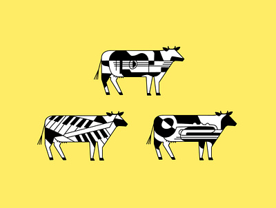 Moo-d Music abstract bold bovine bright cattle cow cubism cubist flat guitar illustration instrument line art line work linework musical outlines piano trumpet vector