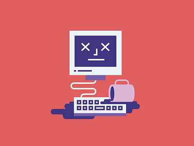 Uh Oh bold bright coffee computer flat illustration keyboard layout malfunction vector