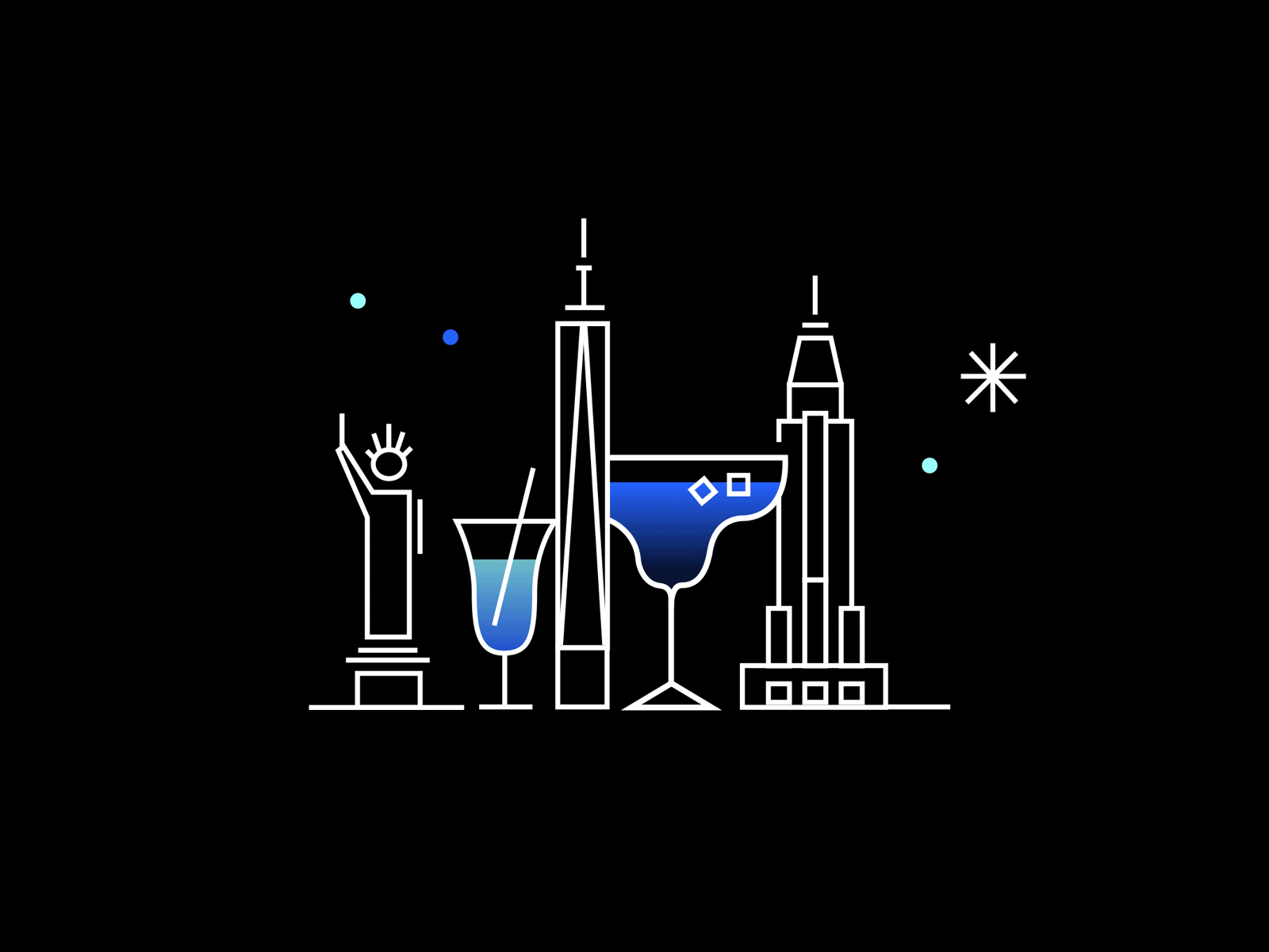 Cheers 🥂🌟 alcohol bold booze bright celebrate celebration city drinking drinks fireworks flat illustration line linework new years new years eve nye party skyline vector
