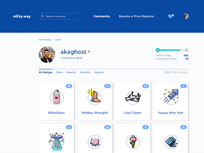 Milkway Badges achievement badge bold clean flat icon illustration interface modern ui ui design user web web design