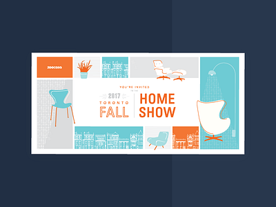 Home Show Ticket Package bold branding bright colour flat illustration limited palette mid century packaging