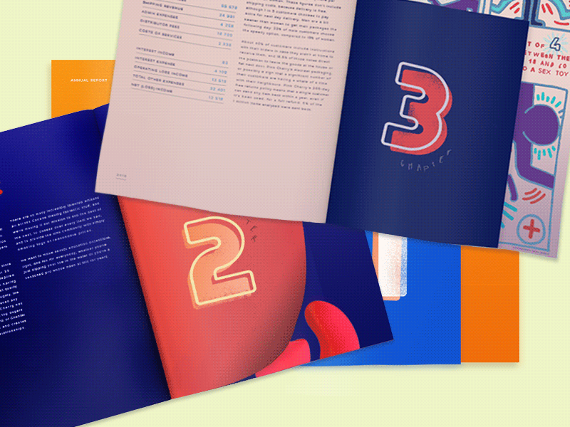 Chapters 1, 2 & 3 annual report bold bright collage color editorial flat layer layout magazine overprint print texture typography zine