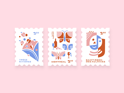 Quebec bold branding bright clean design flat icon illustration postcard stamp typography vector