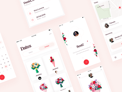 Romantic dating app - overview app application card cards clean date dating illustration ios minimal mobile ux