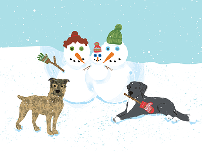 Holiday card card christmas design digital painting dog holiday illustration illustrator snow snowman vector winter