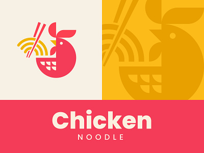 Chicken Noudle Logo beverages bowl brand designer brand identity design branding chef chicken chopsticks cute design food graphic design kitchen logo logodesign modern noodle red restaurant roster