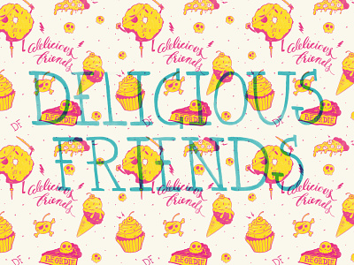 Delicious Friends design handlettering illustration pattern pizza skulls type