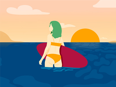 Sunset Beach flat graphic design illustration illustrator minimal