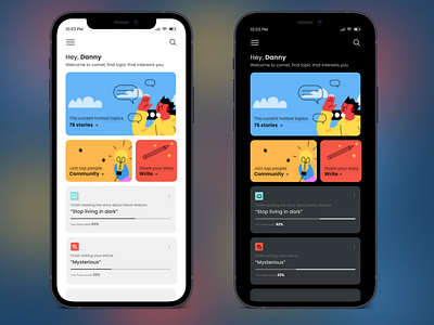 Light & Dark Theme Mobile UI branding dark mobile ui dark theme dark ui design illustration light and dark theme light mobile ui light theme light ui minimal mobile designs mobile ui ui