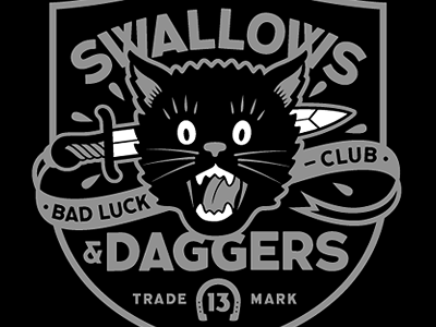 Swallows & Daggers, Bad Luck Club classic custom illustration shirt design typography vintage