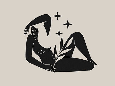 Goodnight body bodypositive branding esoteric female feminine girl illustration lineal magical mystic night nude stars woman woman illustration