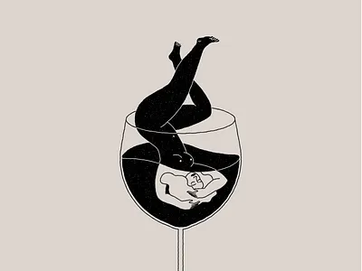 Drink wine, feel fine body design girl illustration wine wine bottle wine glass wine label wineglass winery woman