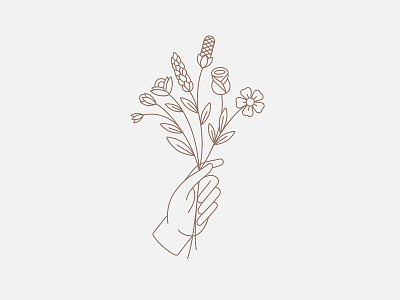 Bouquet fingers flowers hand icon illustration lineal