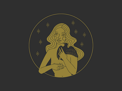 Bird, girl & stars. bird body color design girl girls hands icon illustration line lineal logo mystic nude vector woman