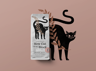 New Cat on the Block - Coffee Packaging animals blackcat cafe cat cats coffee design graphicdesign illustration package package design packaging packaging design packagingdesign plant plants roasters