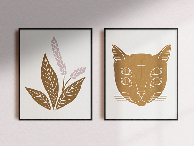 Cat and plants - Posters botanical branding cat cats design icon illustration mystic plant poster prints