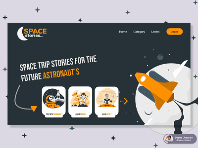 Creative Landing page (Space Stories) adobe xd android black dailyui design dribbble flat illustration interaction ios landing page landing page design space spaceman ui ux vector webdesign website design