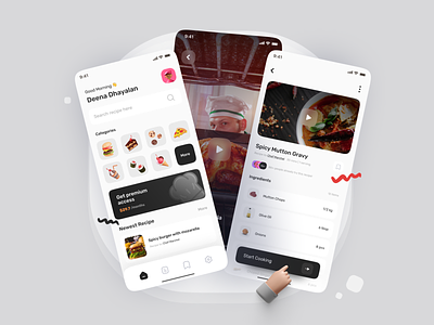Food Recipe App 🍳 3d app cooking cooking app food recipe freebies minimalist mobile mockups recipe app ui