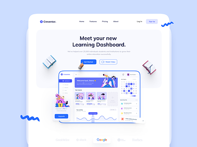 Learning Dashboard landing page 📖 book course dashboard e-learning education learning online product design students web design website