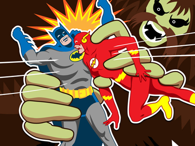 Batman & The Flash vs. Shaggy Man character design comics cover covered blog dc illustration jla justice league of america superheroes vector