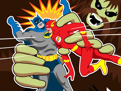 Batman & The Flash vs. Shaggy Man jla superheroes comics vector cover illustration dc justice league of america covered blog character design