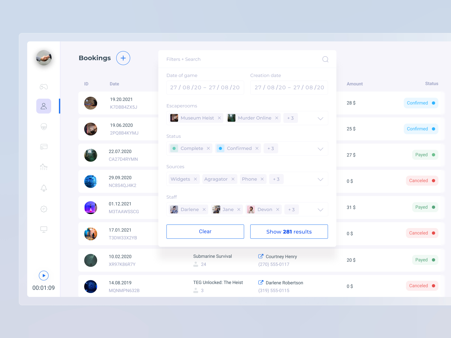 Bookings list by Michael on Dribbble