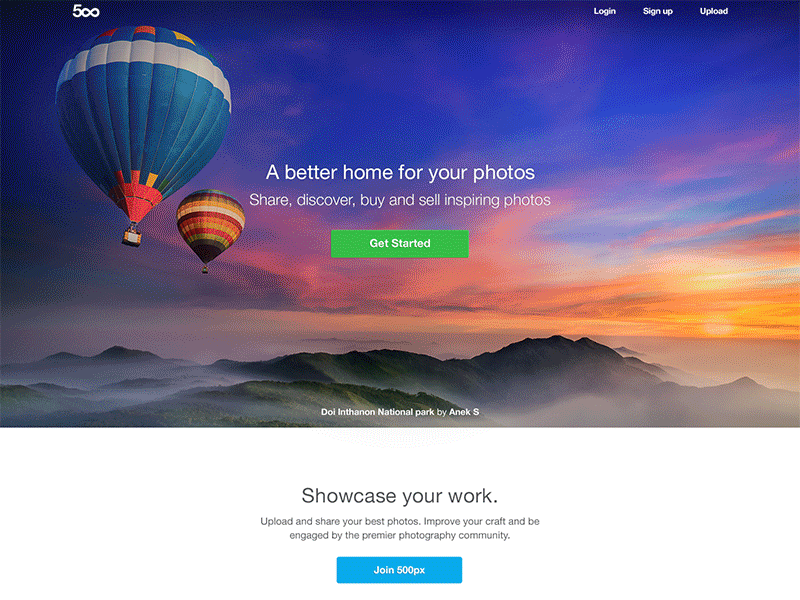 500px Homepage