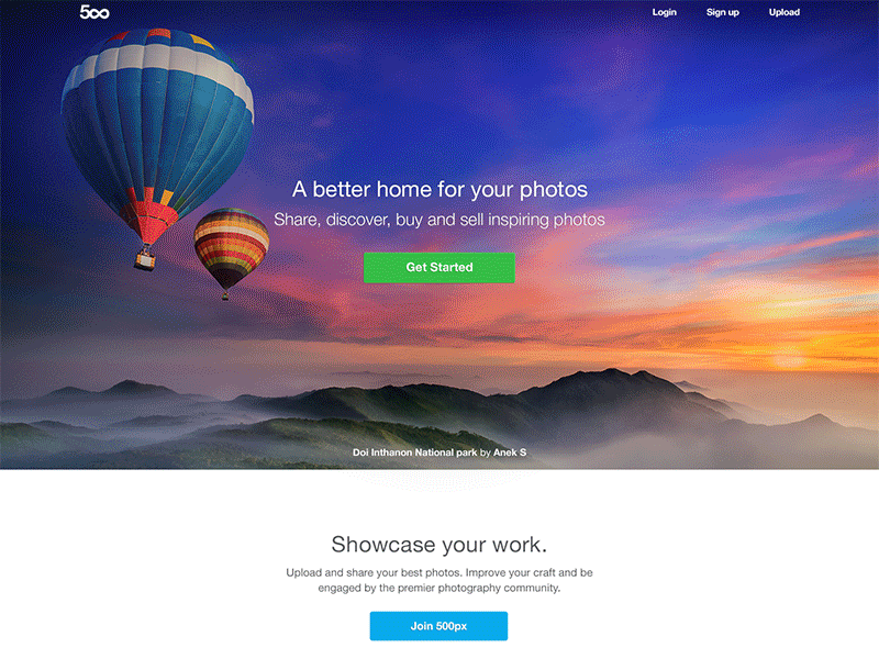 500px Homepage clean design minimal mobile photography typography ui ux web