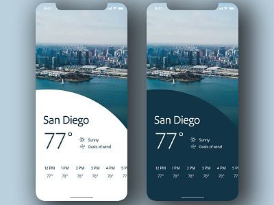 Daily UI 037 - "Weather" 037 app daily ui daily ui challenge dailyui dailyuichallenge dark mode design ios light and dark san diego sunny temperature ui weather weather app weather forecast