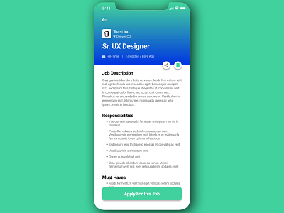 Daily UI 050 - "Job Listing" 050 adobe adobexd app daily ui daily ui 050 daily ui challenge dailyui dailyuichallenge design job application job board job listing job search ui ux