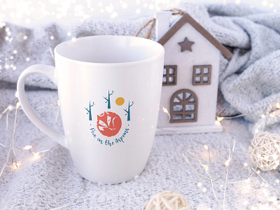 Fox in the aspens - Logo design for a cozy small gift shop aspens branding circle cozy design flat fox fox in the aspens gift shop illustration logo logo for sale mockup mug mockup sleeping fox vector