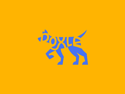 Doxle logo mark animal logo blue dog branding design dog dog shape doxle flat lettering letters in dog shape logo logo mark minimalist logo negative space techy vector walking dog yellow bg
