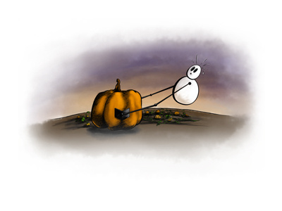 Lil' Robo and a big pumpkin autumn digital painting gourds halloween harvest illustration inks pumpkin robots thanksgiving