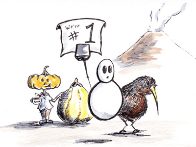 First Anniversary illustration gourd greeting card handmade illustration inking kiwi painting robot sketch
