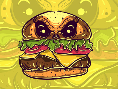 Burger Monster Character 2 01 burger cartoon character cute design fortune funnny illustration kawaii magic monster mystic occult sign vector